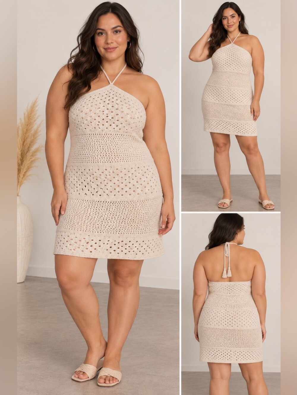 Old Navy XL Cream Crochet Halter Mini Dress Boho Beach Resort
